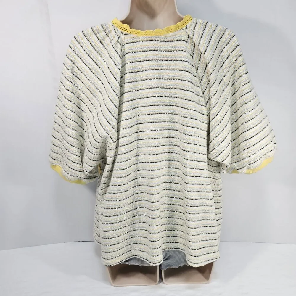 Free People Tropic Stripe Cotton Tie Front  Top M Cottagecore Boho Oversized